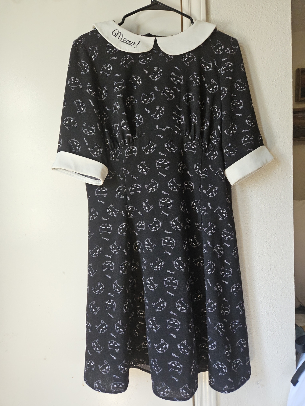 Hell Bunny Black & White Cat Print Midi Dress